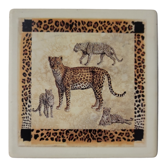 Vintage Other - 4 Vtg Cheetah Animal Square Ceramic Coasters Non-Slip Cork Back